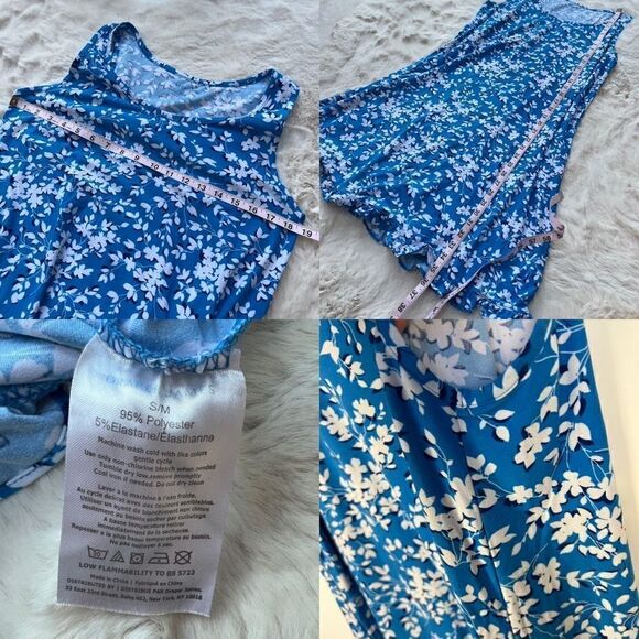 Draper James Sleeveless Tank Dress Ruffle Hem Blue White Floral Print size S / M - Picture 11 of 11